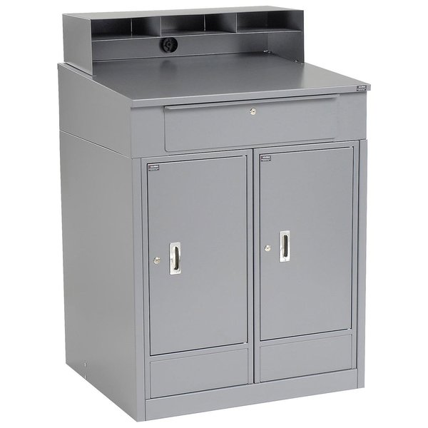 Global Industrial Cabinet Shop Desk with Pigeonhole Riser, 34-1/2W x 30D x 51-1/2H, Gray 237406